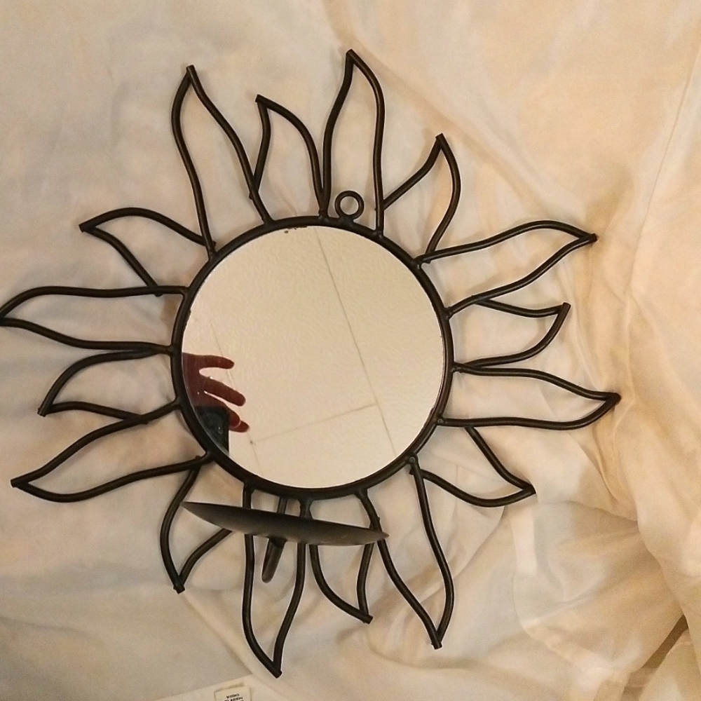 Metal candle holder/mirror